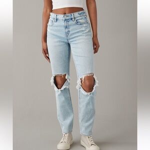 American Eagle Stretch Super High-Waisted Ripped Ankle Straight Jean